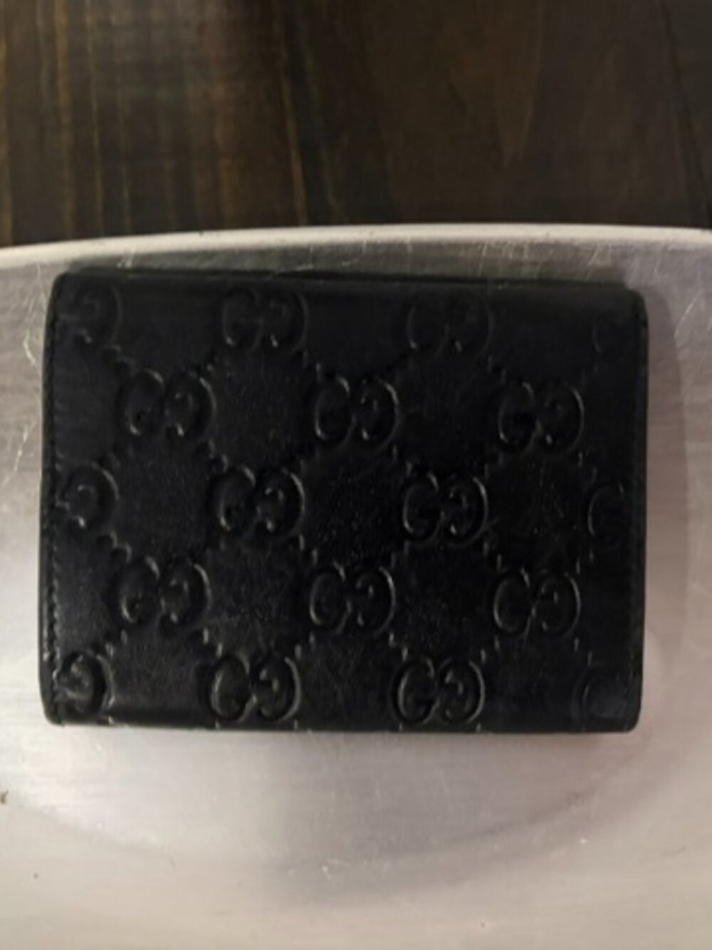 Gucci Guccissima Black Leather GG Embossed Snap Card Case Wallet